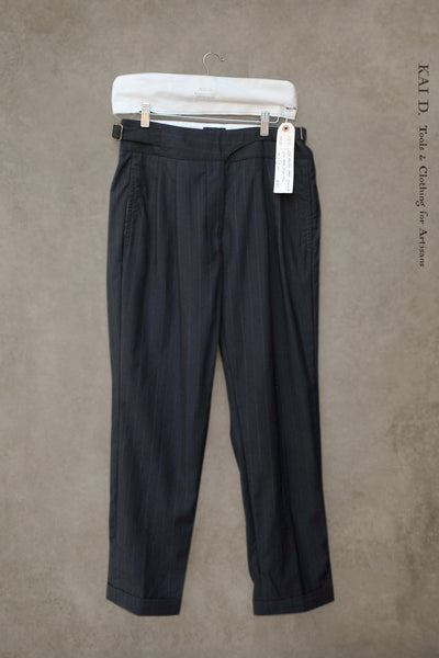 Isa Belted Pants - Pin Stripe Virgin Wool Black- XS, S,M