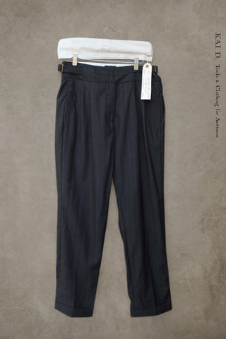 Isa Belted Pants - Pin Stripe Virgin Wool Black- XS, S,M