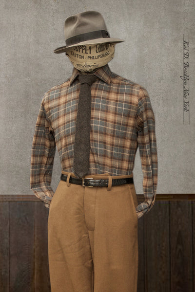 Soft Cotton flannel Shirt - Grey Heather / Brown  - 41