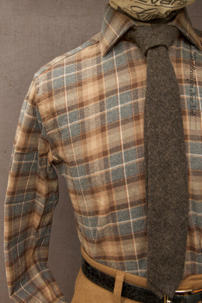 Soft Cotton flannel Shirt - Grey Heather / Brown  - 41