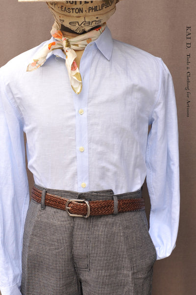 Delancey Shirt - End on End stripe linen - Pale Blue - M, L