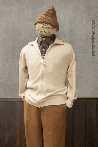 Perlman Zip Up Cardigan- Wool Cashmere - Ivory Heather - M, L