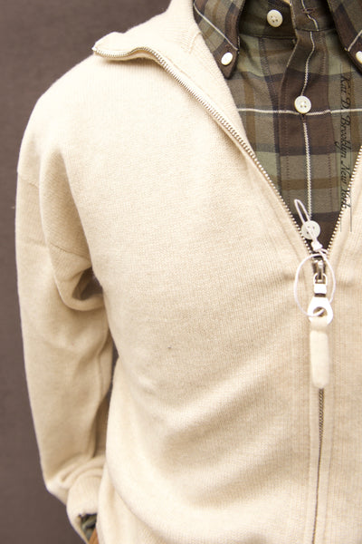 Perlman Zip Up Cardigan- Wool Cashmere - Ivory Heather - M, L