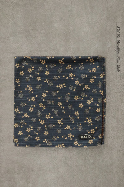 Jacquard Floral Pocket Square - Indigo Blue
