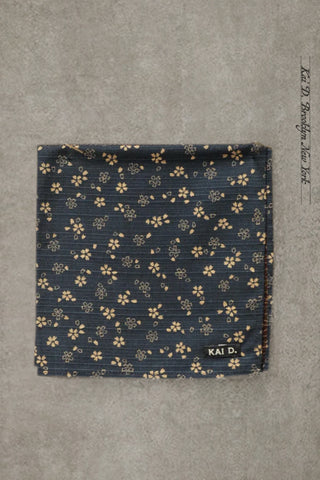 Jacquard Floral Pocket Square - Indigo Blue