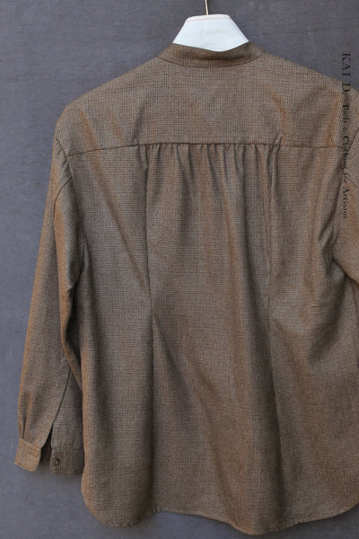 Jackie Shirt - Wool Mini Houndstooth  - Brown - XS, S, M