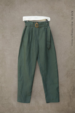 Kaylee Belted Pants - Belgian Linen - Jade - S, M, L