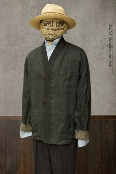 Ando Kimono Jacket - Heavy Linen - Jewel Green - L (NO RETURN)