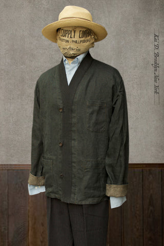 Ando Kimono Jacket - Heavy Linen - Jewel Green - L (NO RETURN)