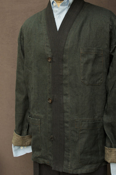 Ando Kimono Jacket - Heavy Linen - Jewel Green - L (NO RETURN)