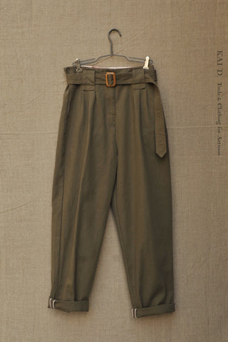 Kaylee Belted Pants - Herringbone Olive - XXS,XS, S