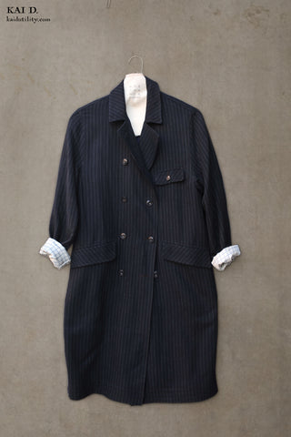 Keaton Trench Coat - Japanese Wool - Navy Pinstripe - XS