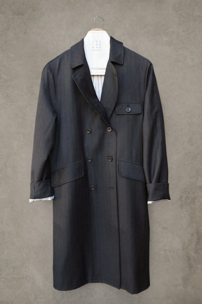 Keaton Trench Coat - Subtle Stripe Virgin Wool  - XS, S, M, L