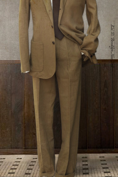 Borough Pants - Cotton Linen Herringbone - Khaki - 32, 34, 36