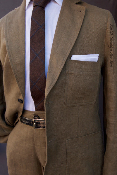 Chris Two Button Blazer -Khaki Linen- M, L, XL