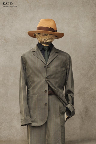 Herringbone Stripe Lukas Blazer - Khaki Pin - M