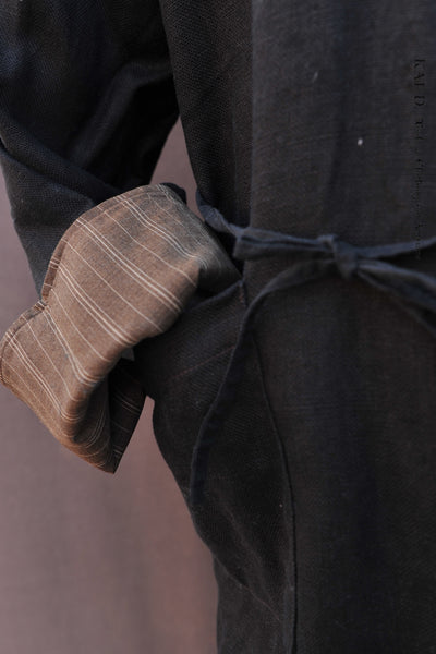 Washed linen Japanese Farmer Coat - Black - M (NO RETURN)