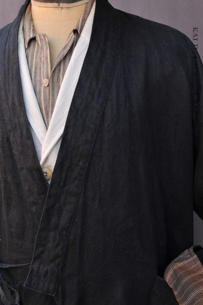 Washed linen Japanese Farmer Coat - Black - M (NO RETURN)