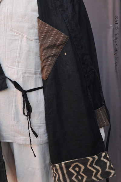 Washed linen Japanese Farmer Coat - Black - M (NO RETURN)