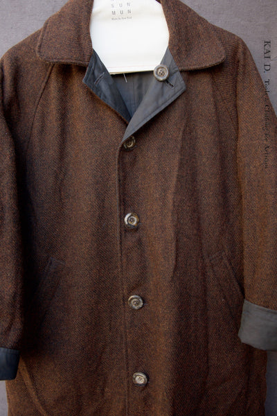 Kingsley Reversible Coat - Cotton Wax/ Brown Tweed - S