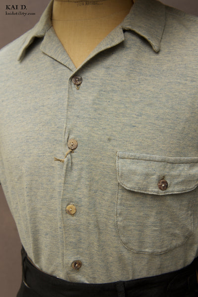 Knit Jersey Camp Shirt - Blue/Green Heather - L, XL