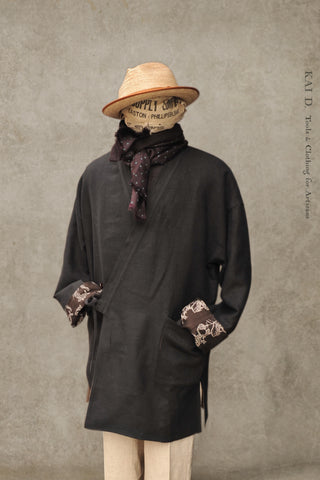 Kyoto Japanese Farmer Coat - Black Japanese Linen Twill - S, M (NO RETURN)