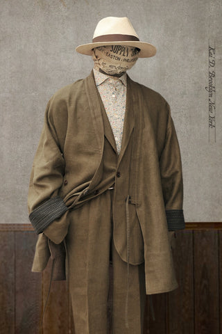 Kyoto Japanese Farmer Coat - Green Crosshatched Linen Twill - M (NO RETURN)