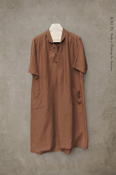 Irina Dress - Belgian Linen - Leather Brown - XS, S, M