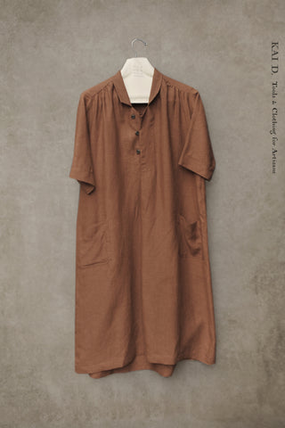 Irina Dress - Belgian Linen - Leather Brown - XS, S, M