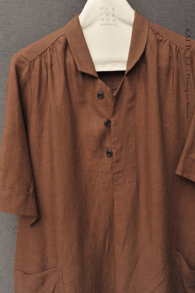Irina Dress - Belgian Linen - Leather Brown - XS, S, M
