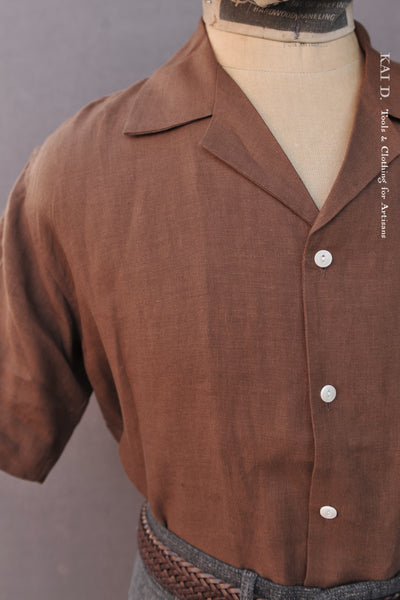 Camp Collar Short Sleeve Shirt - Leather Brown - M, L (oversized)
