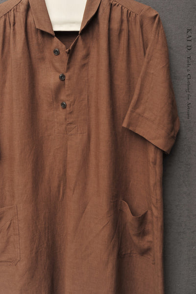 Irina Dress - Belgian Linen - Leather Brown - XS, S, M