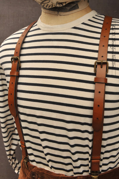 Skinny Leather Suspenders - Medium Brown