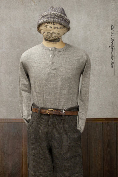 Long Sleeve Henley Tee - Light Grey Heather - M, L, XL (Shorter Length)