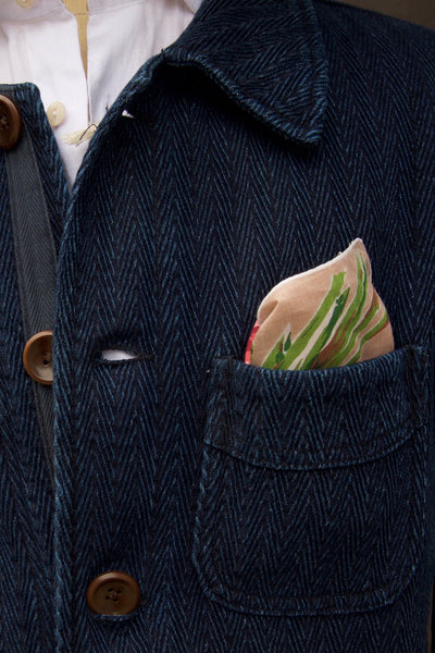 Vintage Linen Pocket Square - Light Pink Roses