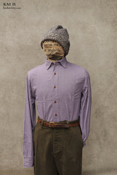 Italian Flannel Denham Shirt - Lilac - M, L, XL, XXL (longer sleeves and body length)