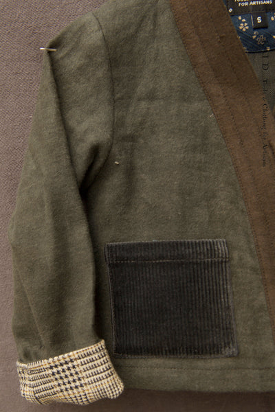 Children's Kimono Jacket - Green Linen Moleskin - S, M