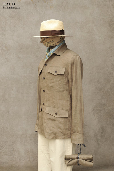 Italian Linen Travel Shirt Jacket - Taupe - M, L, XL