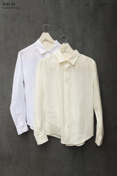 Delancey Shirt - Belgian Linen - Pure White - S, M, L, XL, XXL