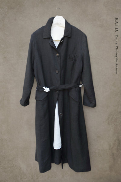 Sontag Coat - Japanese herringbone Linen/wool- Black -S