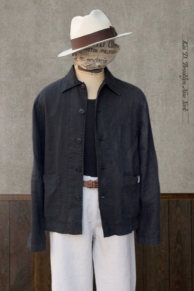 Cropped Worker's Linen Jacket - Black - M, L