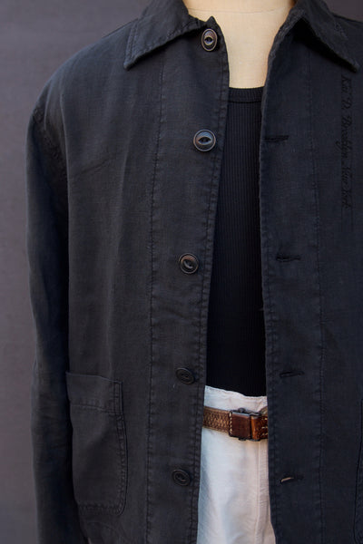 Cropped Worker's Linen Jacket - Black - M, L