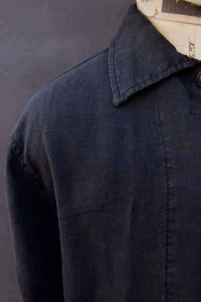 Cropped Worker's Linen Jacket - Black - M, L