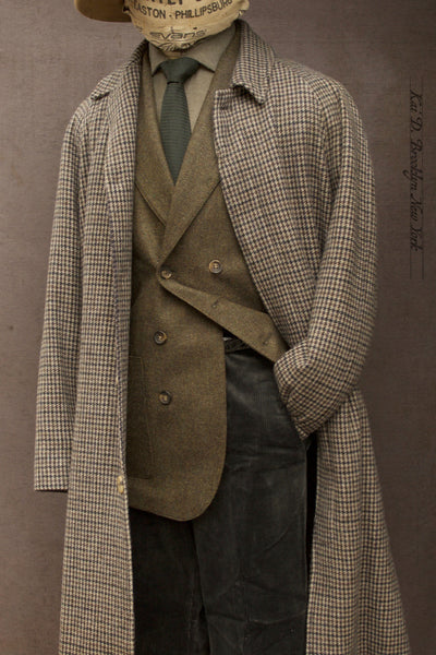 Merino Wool Long Mac - Houndstooth - M