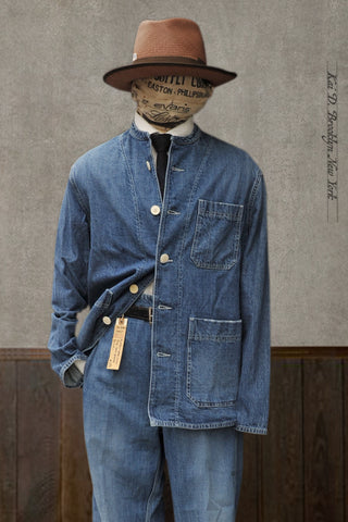 Mason Collarless Jacket - Stone Washed Denim - 52 (L)