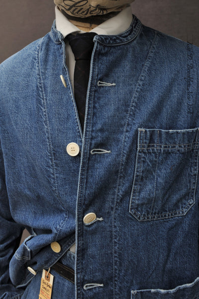 Mason Collarless Jacket - Stone Washed Denim - 52 (L)