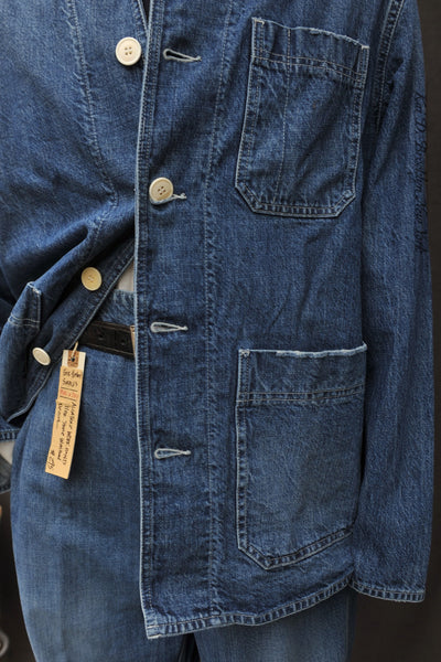 Mason Collarless Jacket - Stone Washed Denim - 52 (L)