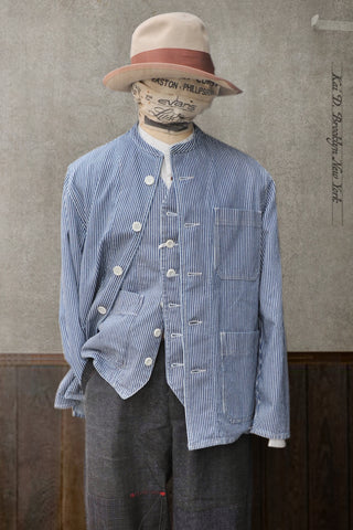 Mason Collarless Jacket - HIckory Stripe - 50, 52, 54