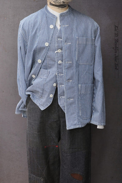 Mason Collarless Jacket - HIckory Stripe - 50, 52, 54