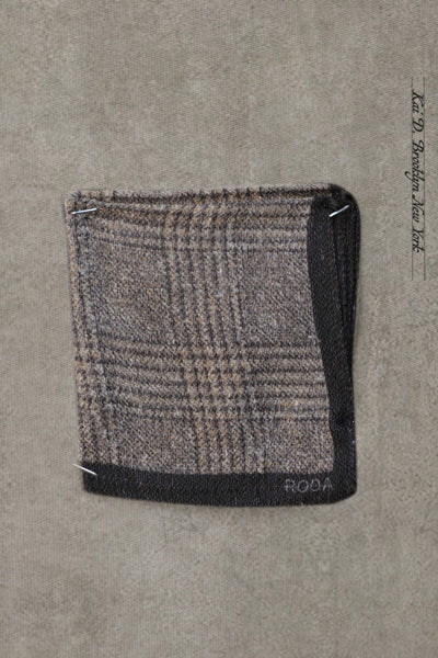 Light Silk Wool Pocket Square - Brown Melange Plaid